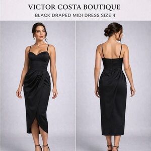 VICTOR COSTA BLACK DRAPED MIDI DRESS SZ 4